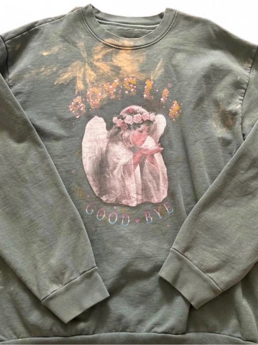 Boys Lie Sage Green Angel Graphic Sweatshirt